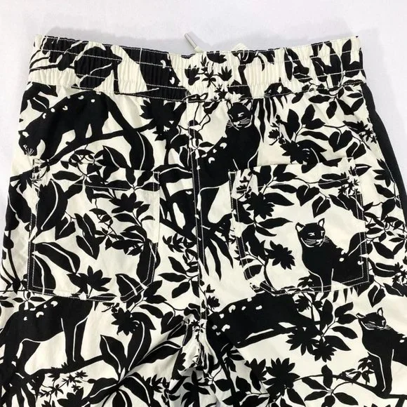 MAEVE BY ANTHROPOLOGIE TENLEY BLACK WHITE JUNGLE ANIMAL PRINT TWILL TRACK PANTS - Picture 10 of 11